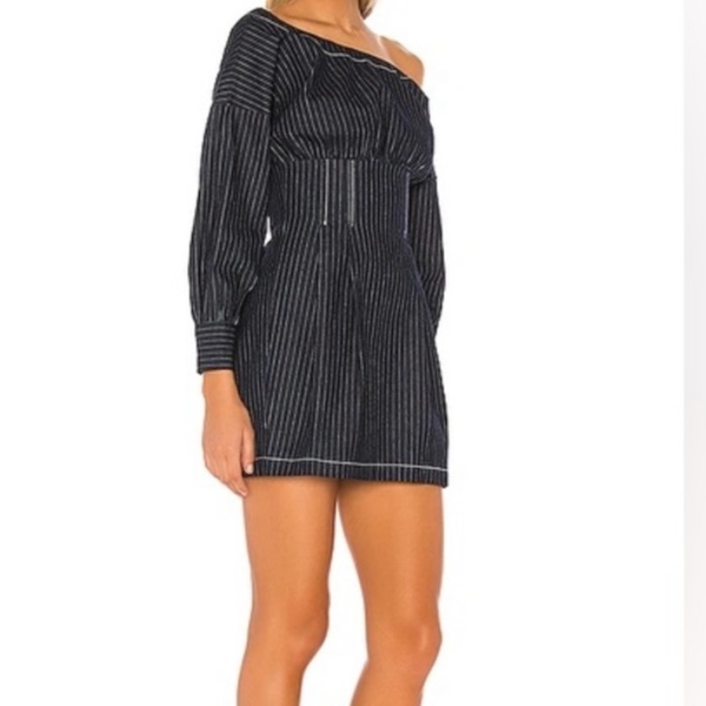 Lovers + Friends ‘Frenchie’ Mini Dress in Pinstripe Denim Blue